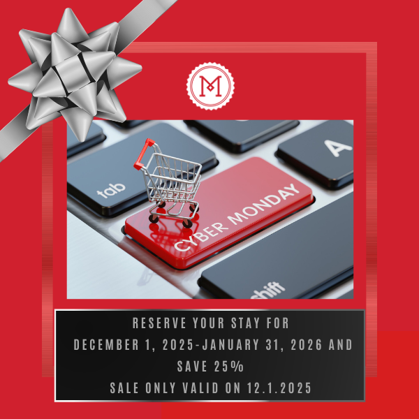 a red and black keyboard with a silver bow and a shopping cart on it