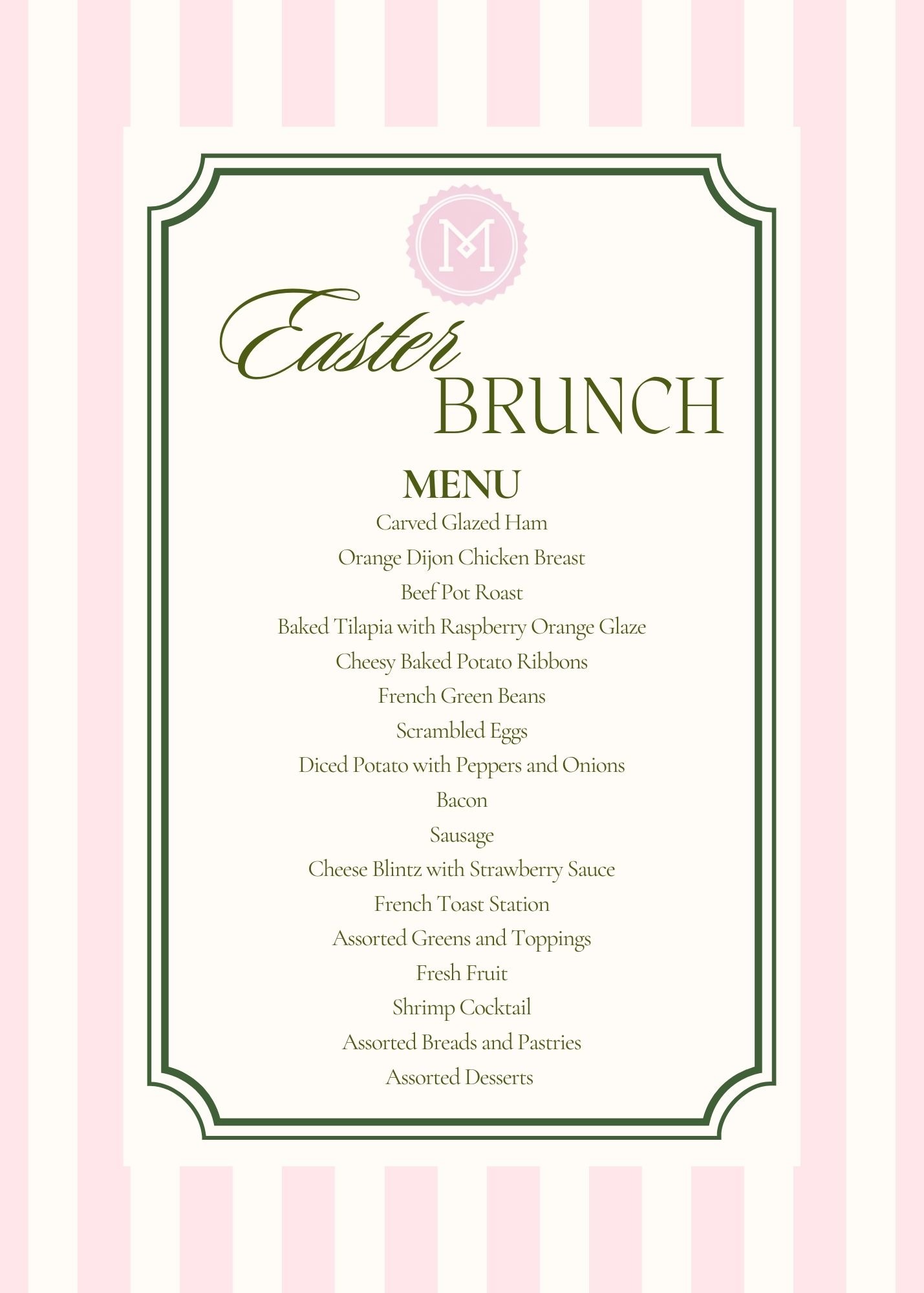 a menu of a brunch