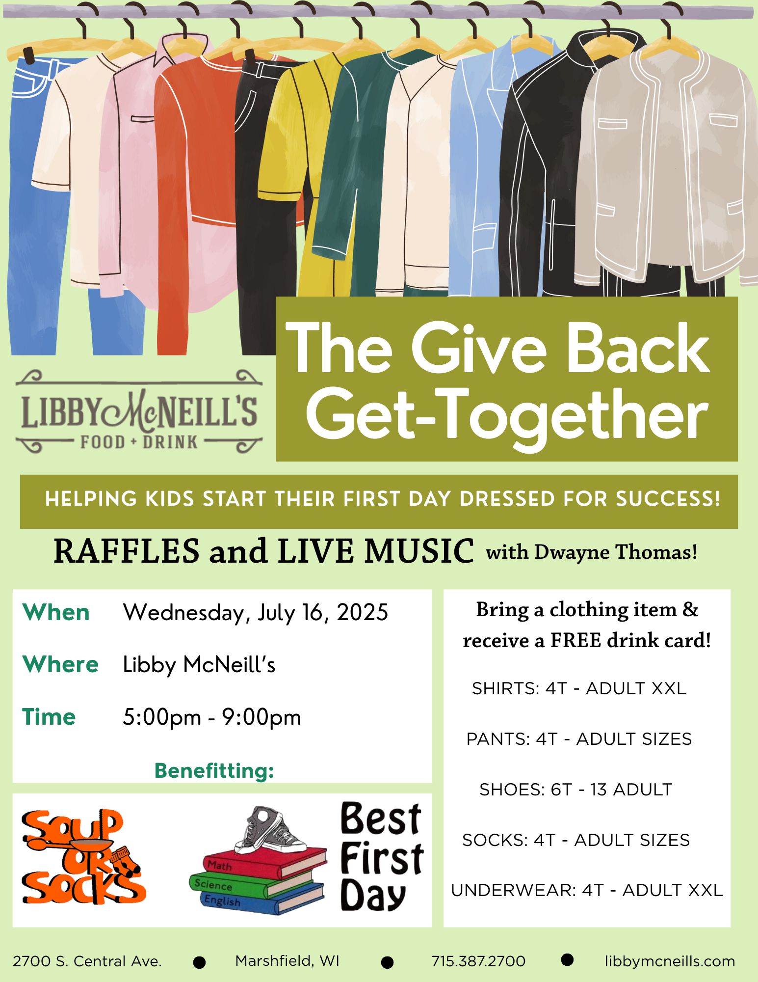 a poster of clothing and a list of events